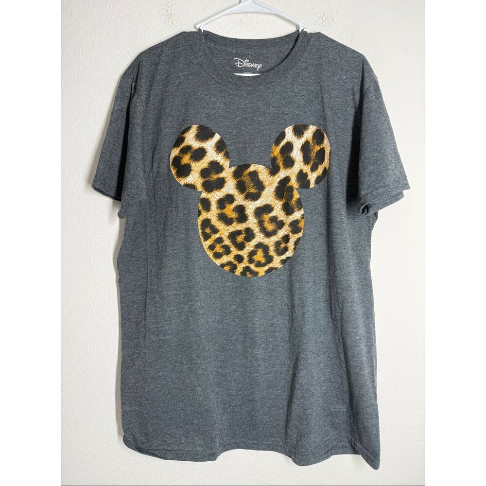 Disney Gray Leopard Mickey Mouse Graphic T-Shirt Size 1X Cotton Blend